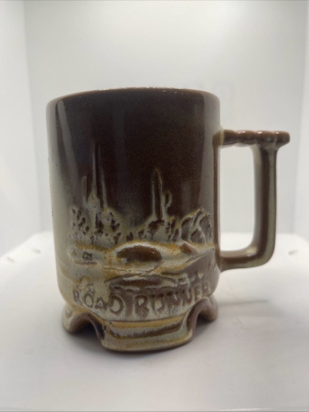 FRANKOMA Pottery ROADRUNNER Prairie COFFEE MUG CUP Vtg browns